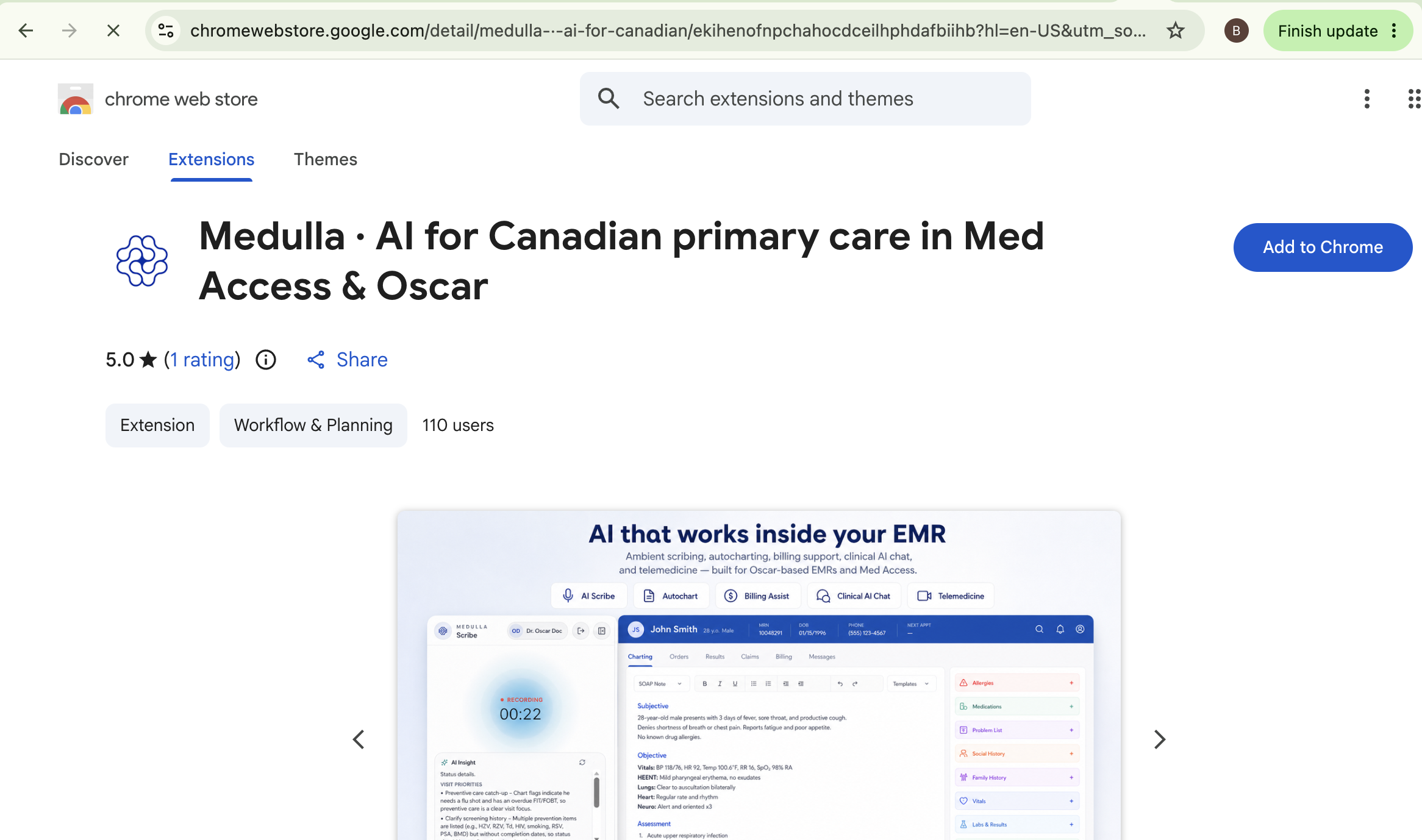 Add to Chrome button on the Medulla listing