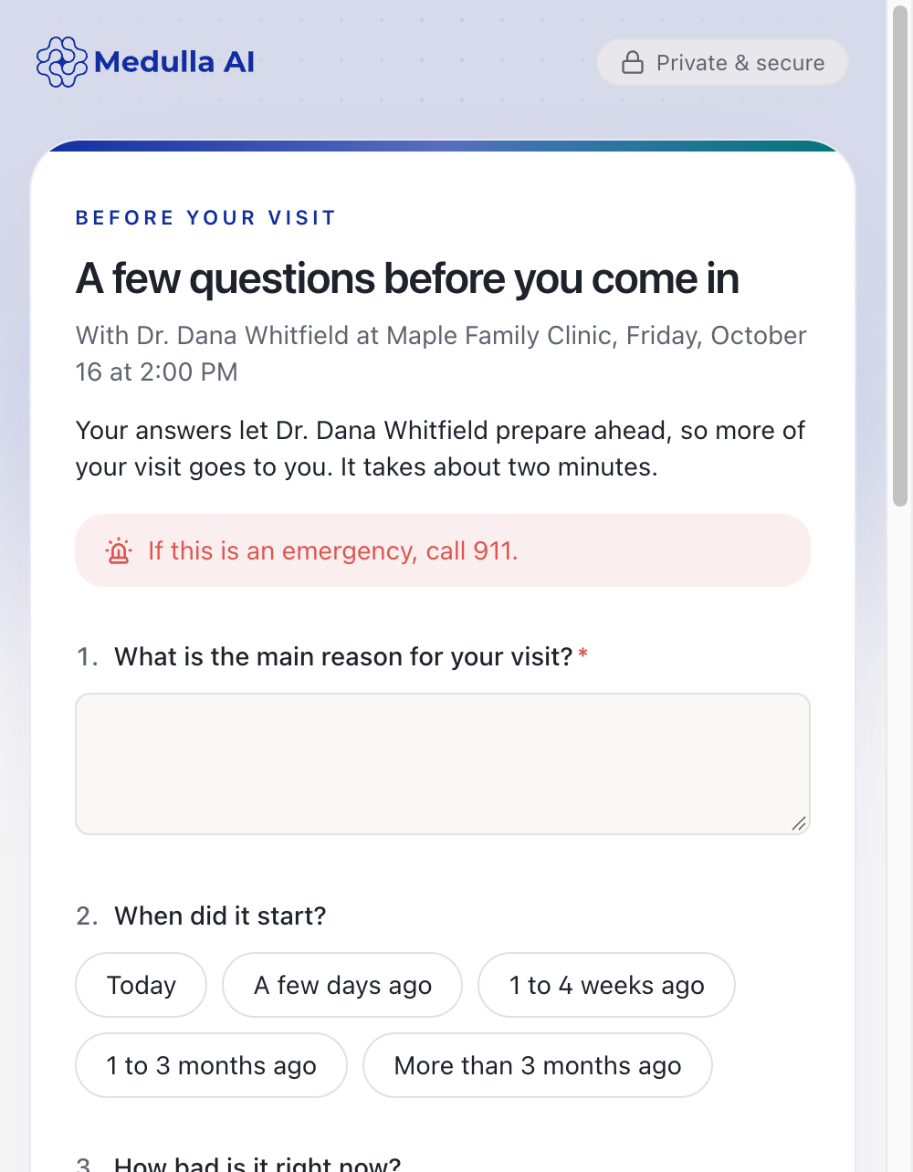 The questions as the patient sees them on a phone
