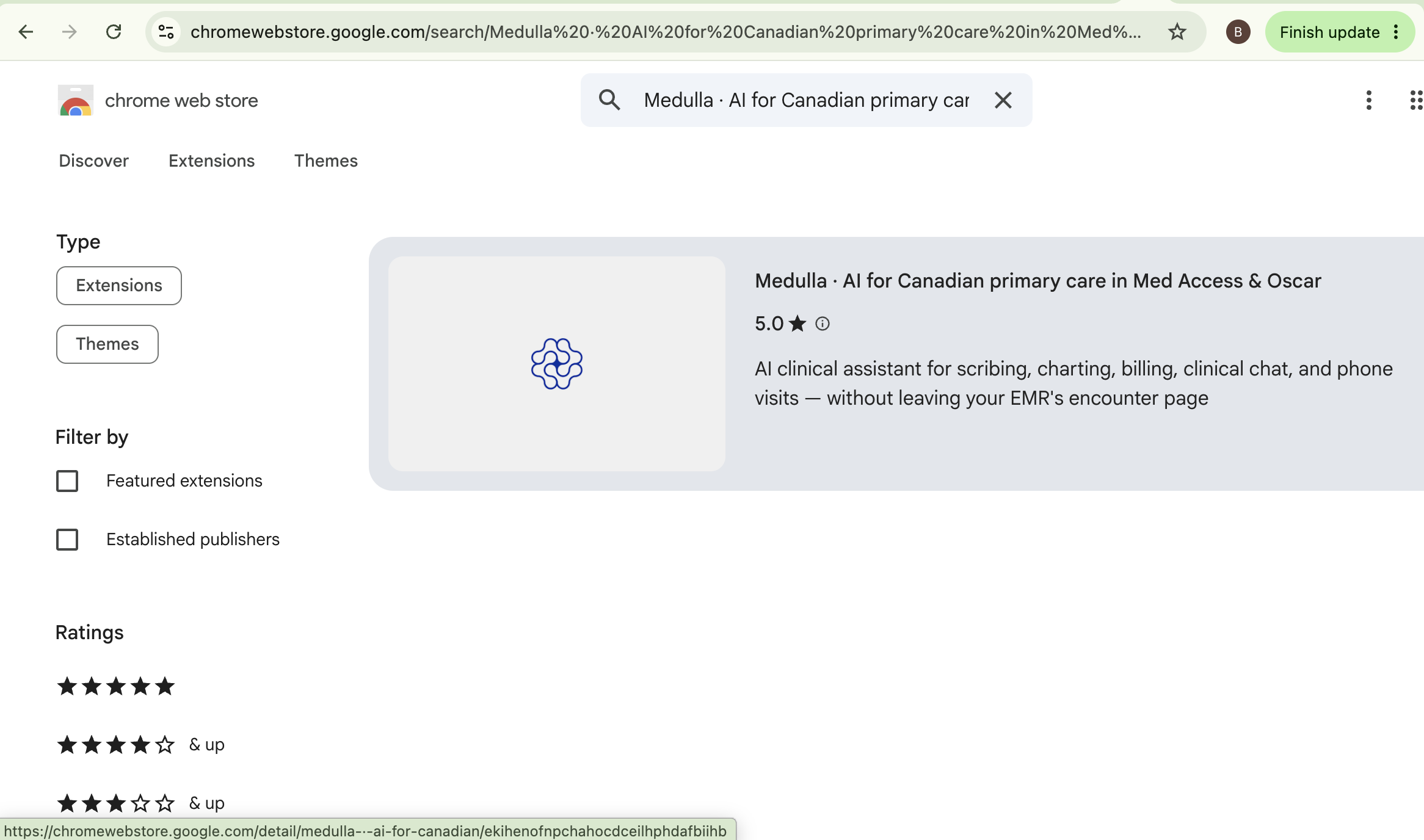 Medulla search result in the Chrome Web Store