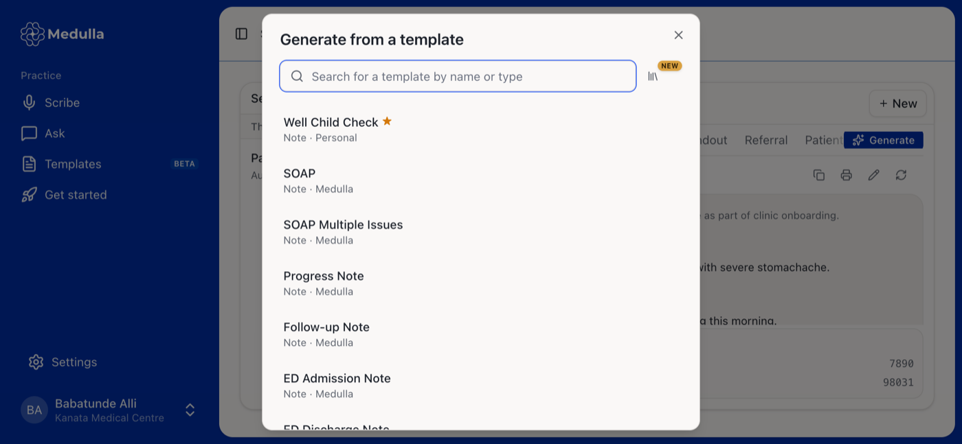 The template catalogue