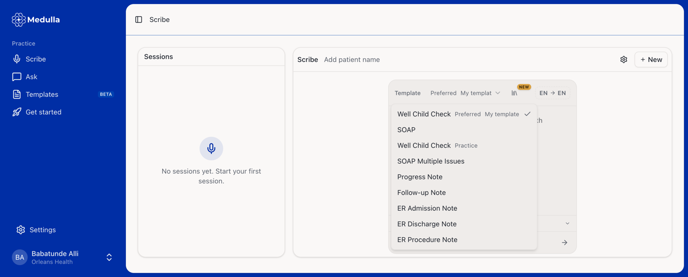 Note templates in the Scribe picker