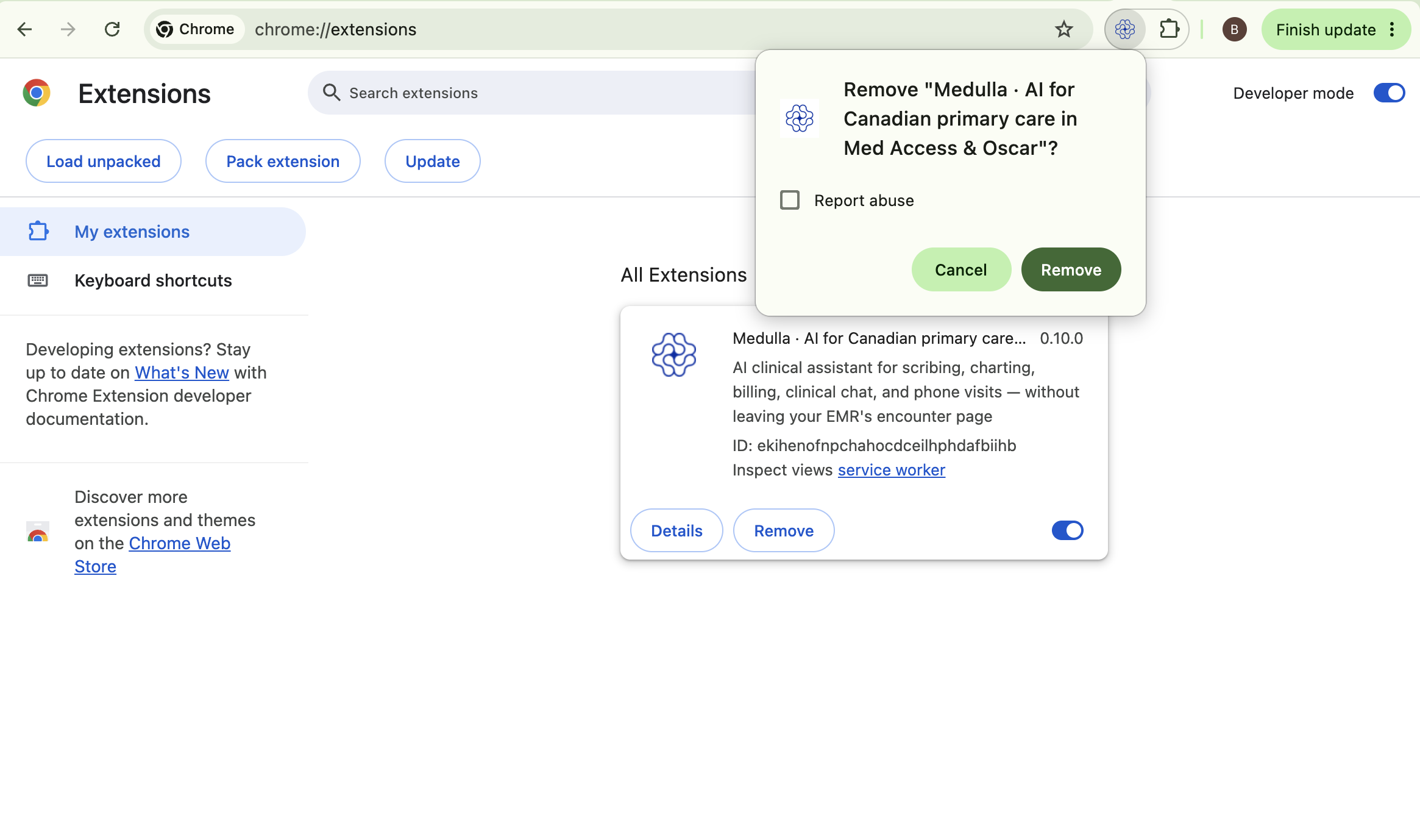Remove Medulla extension confirmation